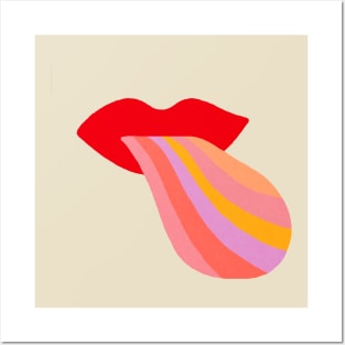 Red lips rainbow tongue Posters and Art